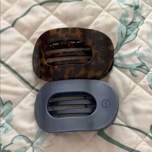 Tortoise and Blue Oval Hair Clips